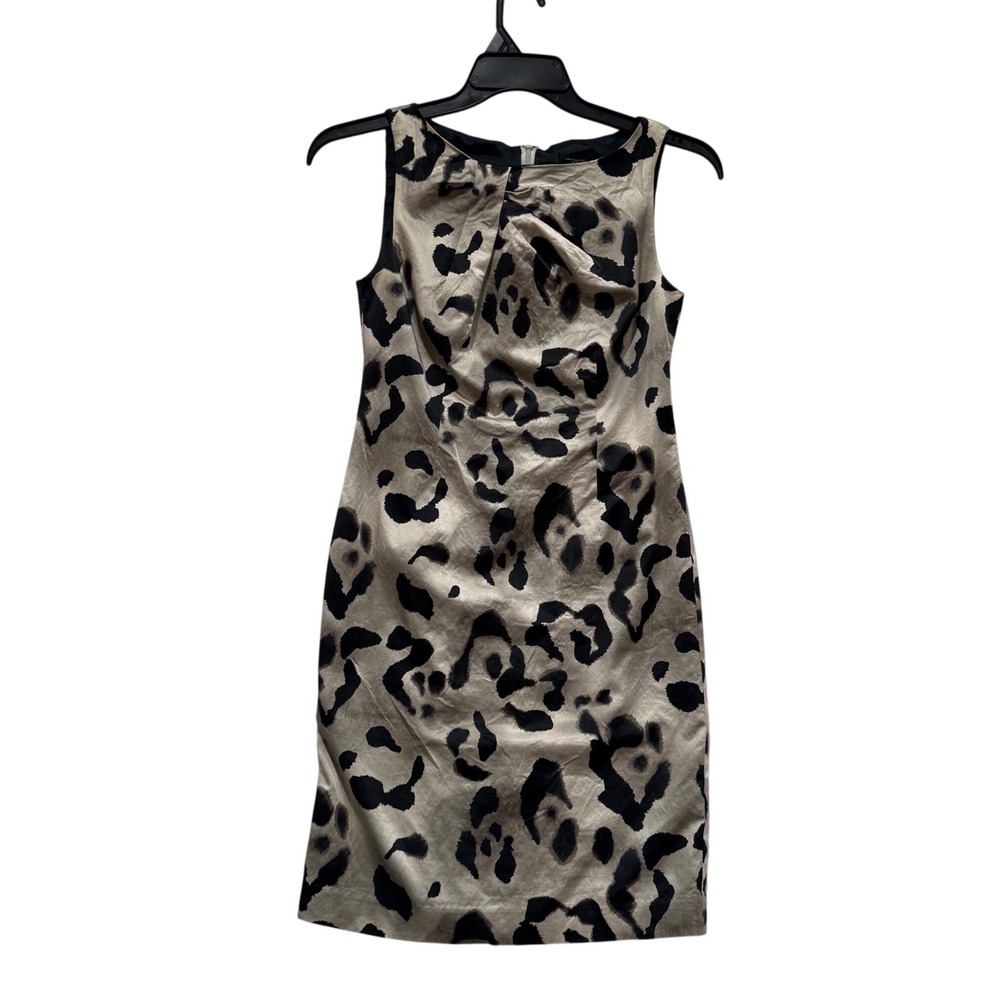 Ann Taylor Leopard Print Silk Cotton Blend Sheath Dress Sleeveless Office Siren